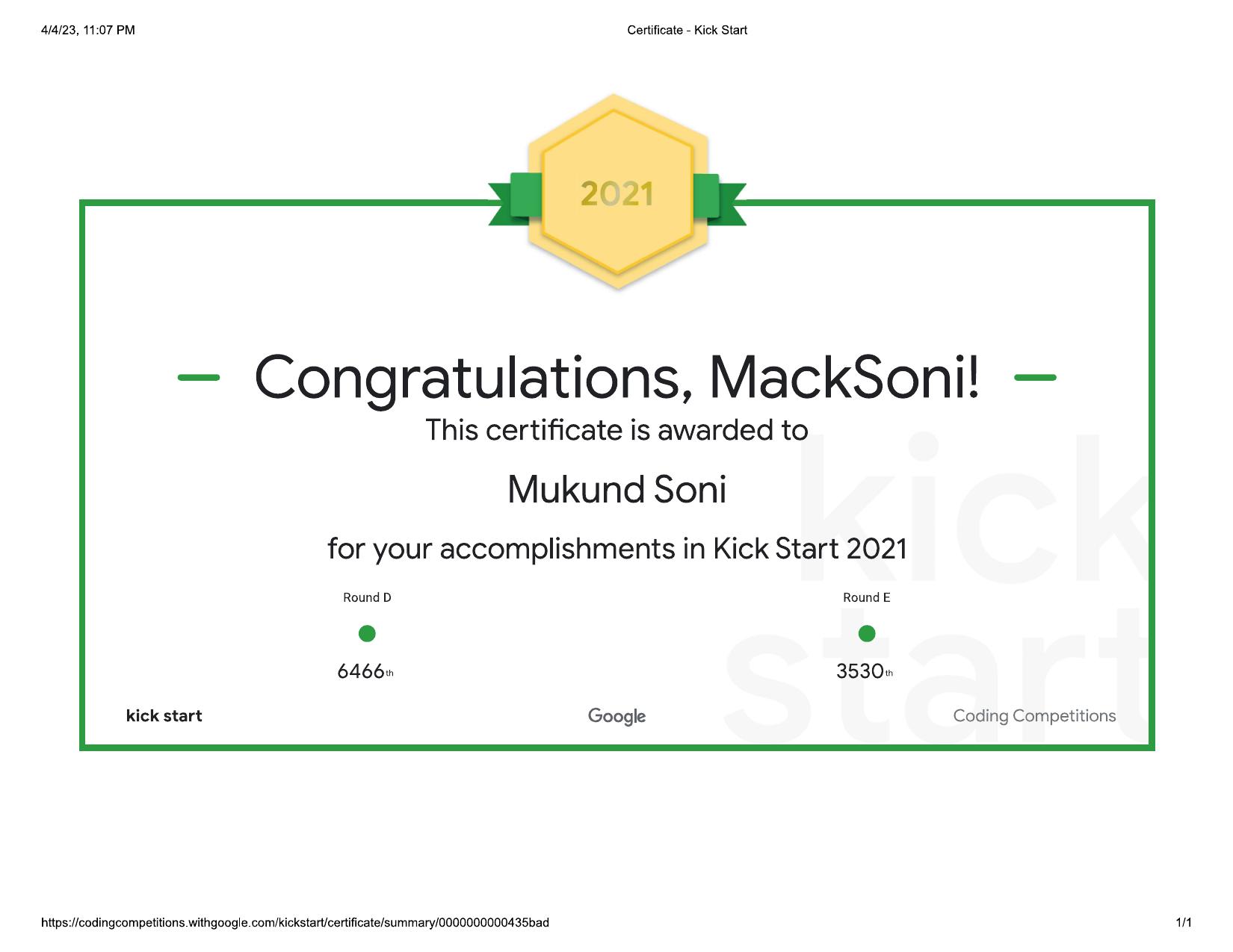 Google KickStart 2021 Global Algorithmic Contest